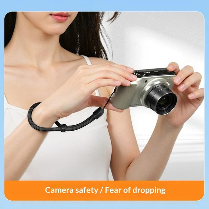 30cm Safety Hand Lanyard Phone Rope Self-Locking Adjustable Anti-Loss Camera Wrist Strap, Diameter: 6mm - Black