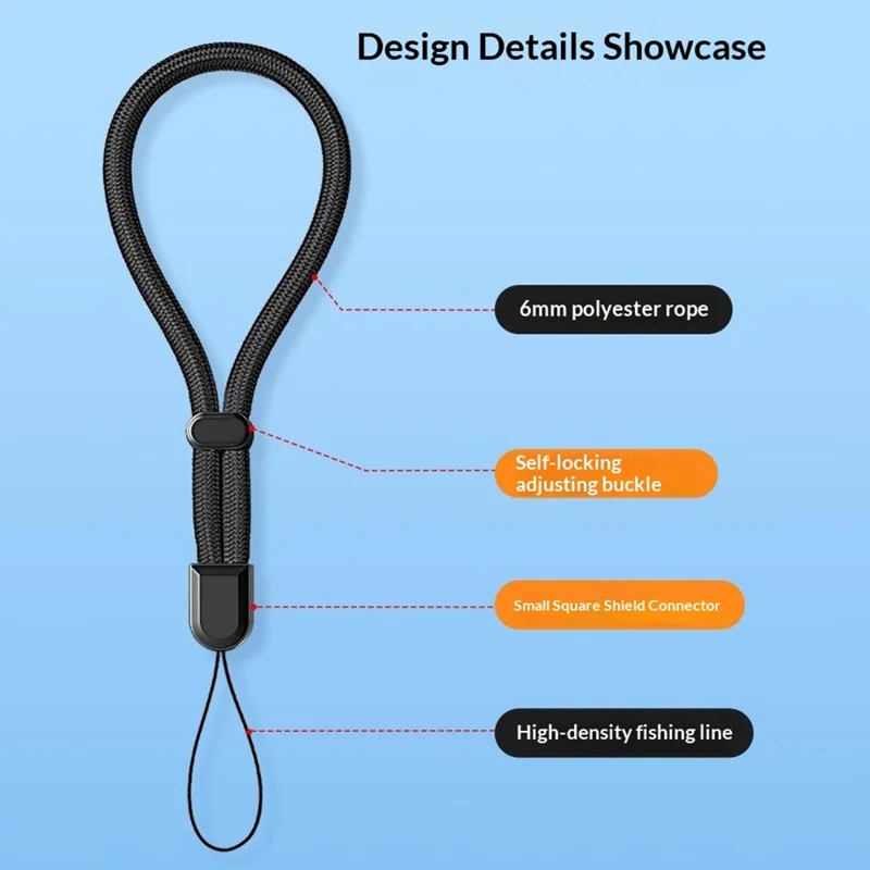 30cm Safety Hand Lanyard Phone Rope Self-Locking Adjustable Anti-Loss Camera Wrist Strap, Diameter: 6mm - Black