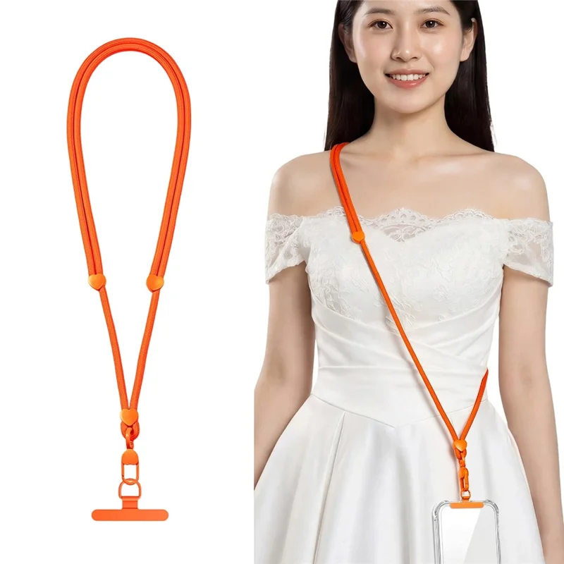 CT-73 150cm Phone Lanyard Adjustable Polyester Strap Anti-Theft Round Rope with Patch, Diameter: 6mm - Orange