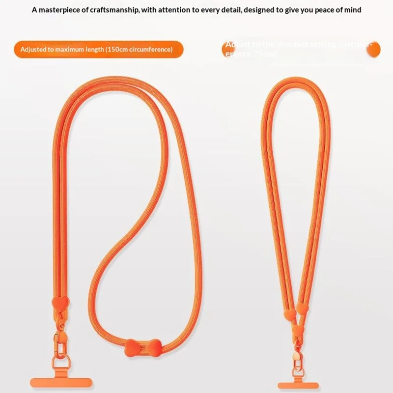 CT-73 150cm Phone Lanyard Adjustable Polyester Strap Anti-Theft Round Rope with Patch, Diameter: 6mm - Orange