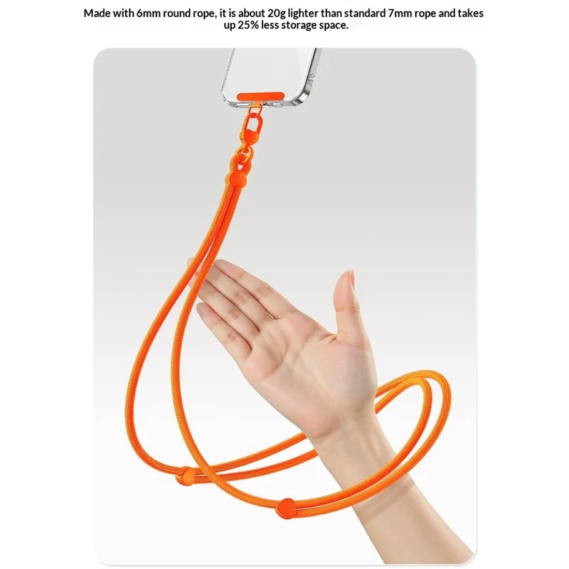 CT-73 150cm Phone Lanyard Adjustable Polyester Strap Anti-Theft Round Rope with Patch, Diameter: 6mm - Orange