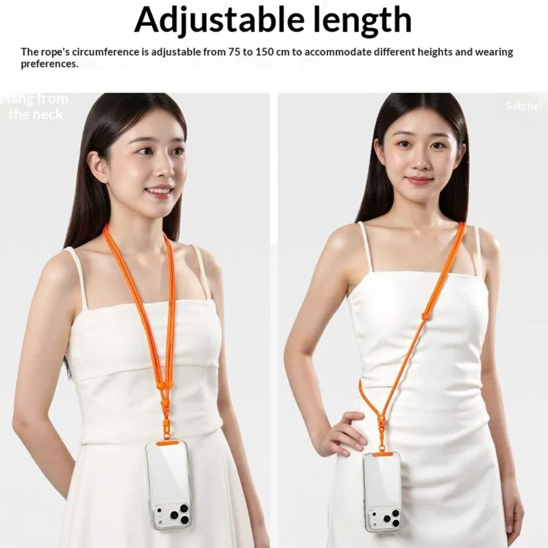 CT-73 150cm Phone Lanyard Adjustable Polyester Strap Anti-Theft Round Rope with Patch, Diameter: 6mm - Black