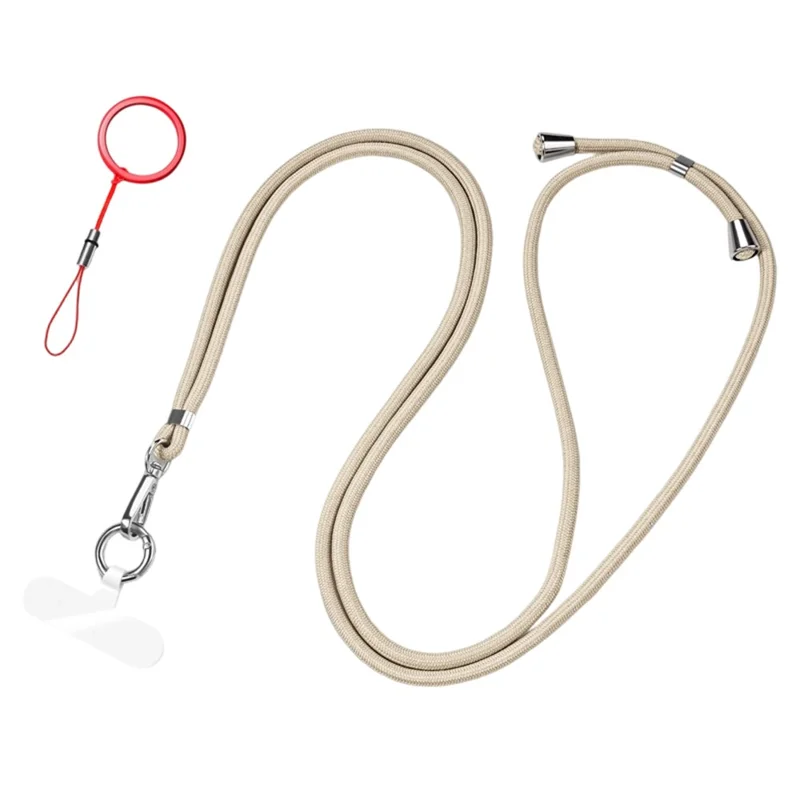 CT-67 1.6m Adjustable Phone Lanyard Crossbody Strap with 60 x 16mm Clear TPU Tether Tab, Strap Diameter: 6mm - Light Camel