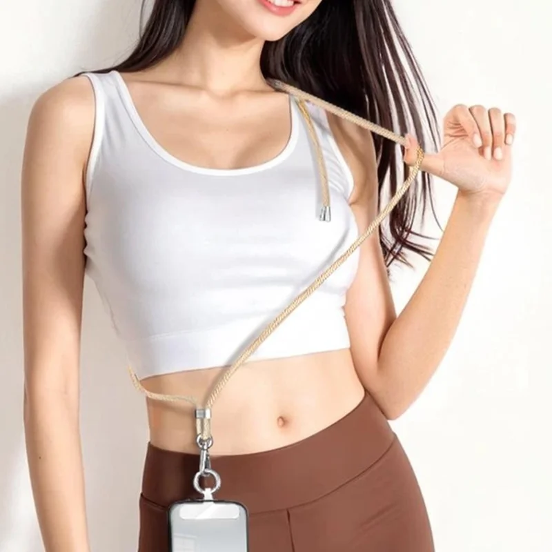 CT-67 1.6m Adjustable Phone Lanyard Crossbody Strap with 60 x 16mm Clear TPU Tether Tab, Strap Diameter: 6mm - Light Camel