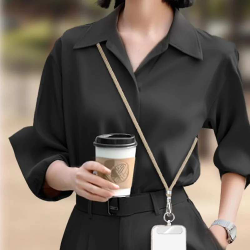 CT-67 1.6m Adjustable Phone Lanyard Crossbody Strap with 60 x 16mm Clear TPU Tether Tab, Strap Diameter: 6mm - Light Camel