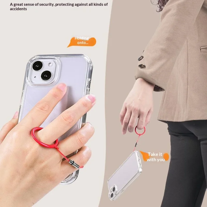 CT-67 1.6m Adjustable Phone Lanyard Crossbody Strap with 60 x 16mm Clear TPU Tether Tab, Strap Diameter: 6mm - Light Camel