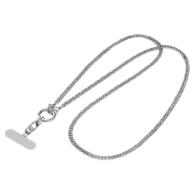 CT-62 120cm Phone Lanyard Crossbody Detachable Ring Clasp Anti-Drop Chain Strap with Tether Patch - Silver