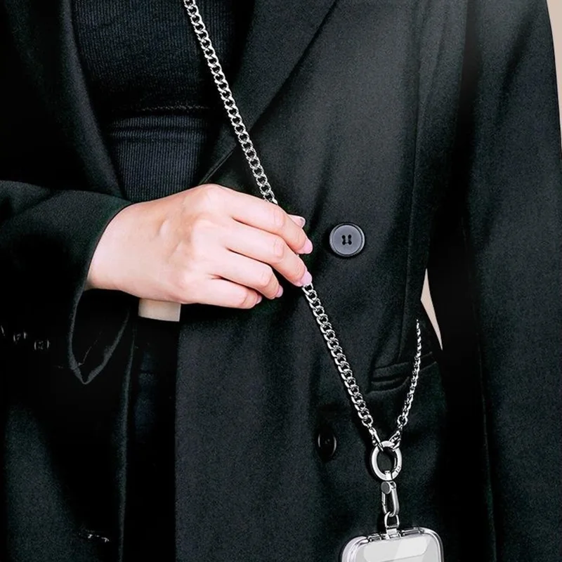 CT-62 120cm Phone Lanyard Crossbody Detachable Ring Clasp Anti-Drop Chain Strap with Tether Patch - Silver