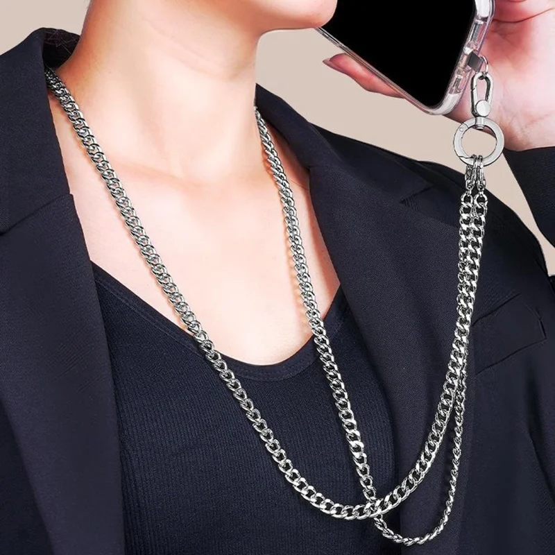 CT-62 120cm Phone Lanyard Crossbody Detachable Ring Clasp Anti-Drop Chain Strap with Tether Patch - Silver