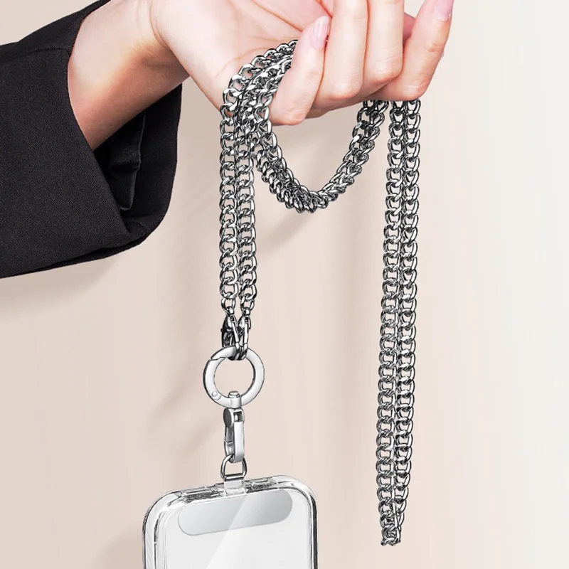CT-62 120cm Phone Lanyard Crossbody Detachable Ring Clasp Anti-Drop Chain Strap with Tether Patch - Silver