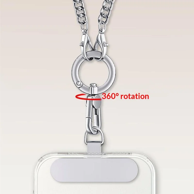 CT-62 120cm Phone Lanyard Crossbody Detachable Ring Clasp Anti-Drop Chain Strap with Tether Patch - Silver