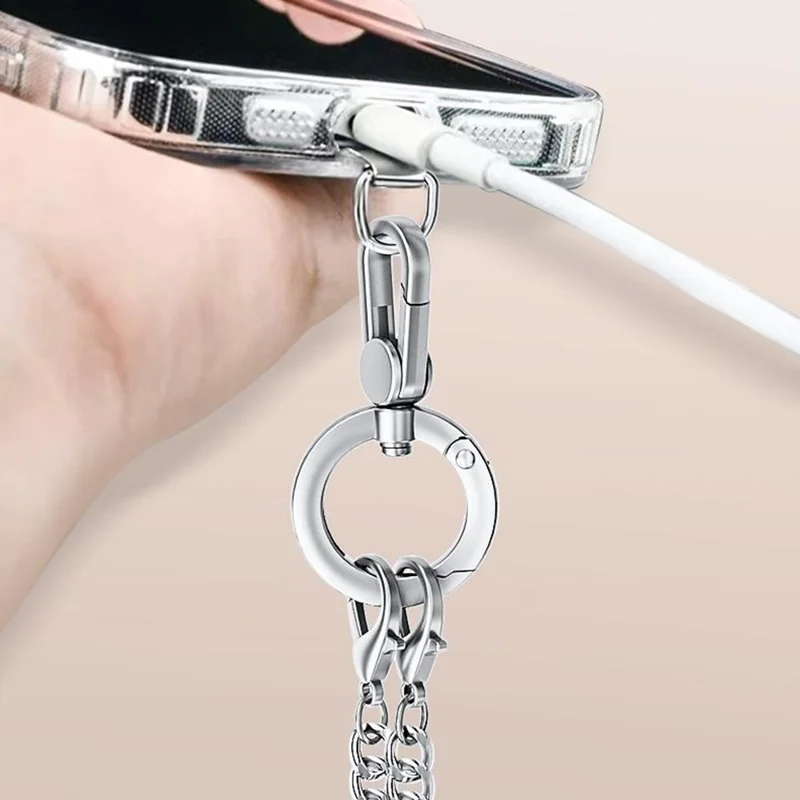 CT-62 120cm Phone Lanyard Crossbody Detachable Ring Clasp Anti-Drop Chain Strap with Tether Patch - Silver