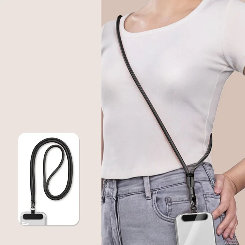CT-69 126cm Crossbody Phone Lanyard Rope Security Buckle Adjustable Anti-Theft Strap with Tether Patch, Diameter: 7mm - Black