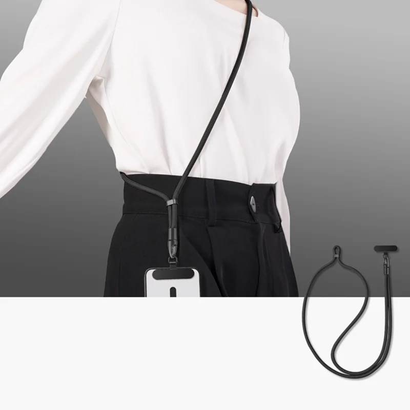 CT-69 126cm Crossbody Phone Lanyard Rope Security Buckle Adjustable Anti-Theft Strap with Tether Patch, Diameter: 7mm - Black