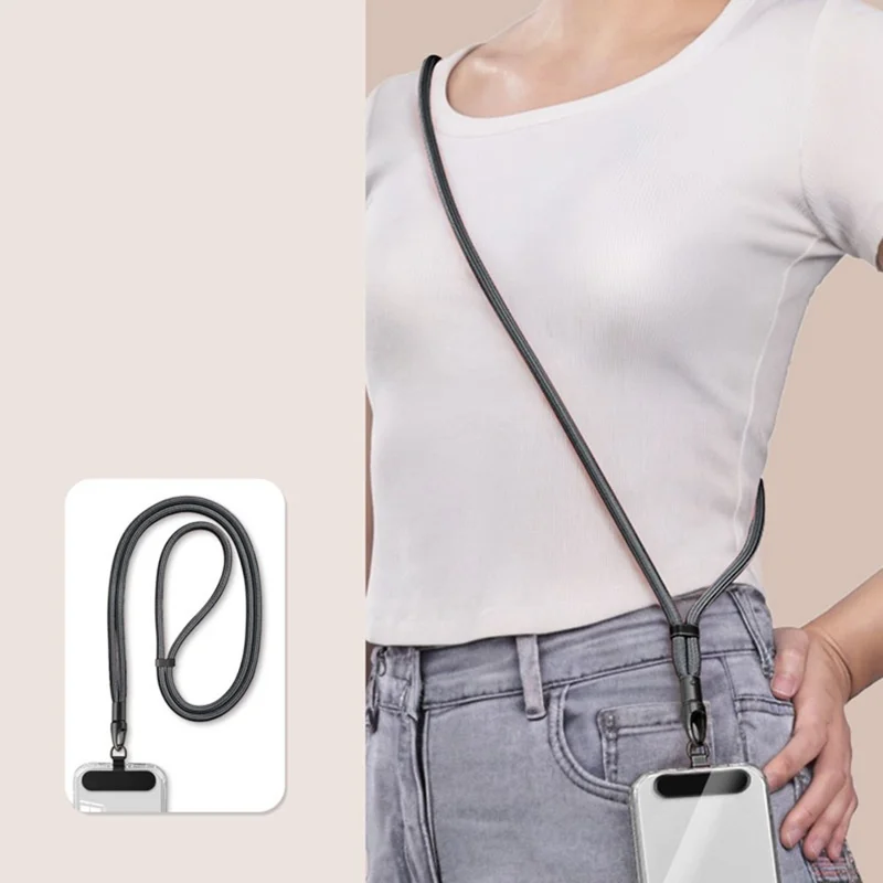 CT-69 126cm Crossbody Phone Lanyard Rope Security Buckle Adjustable Anti-Theft Strap with Tether Patch, Diameter: 7mm - Dark Grey