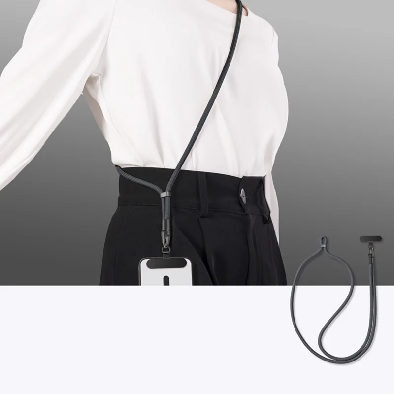 CT-69 126cm Crossbody Phone Lanyard Rope Security Buckle Adjustable Anti-Theft Strap with Tether Patch, Diameter: 7mm - Dark Grey