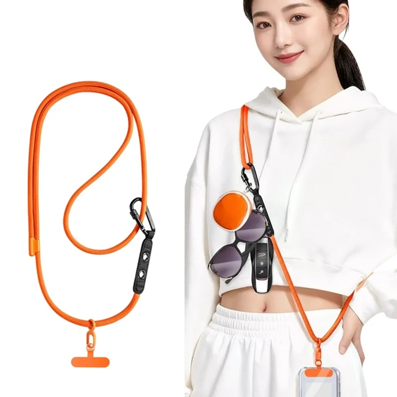 CT-84 160cm Phone Lanyard Anti-Drop Adjustable Polyester Strap with Tether Patch for Outdoor Hiking - Orange