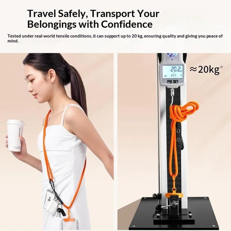CT-84 160cm Phone Lanyard Anti-Drop Adjustable Polyester Strap with Tether Patch for Outdoor Hiking - Orange