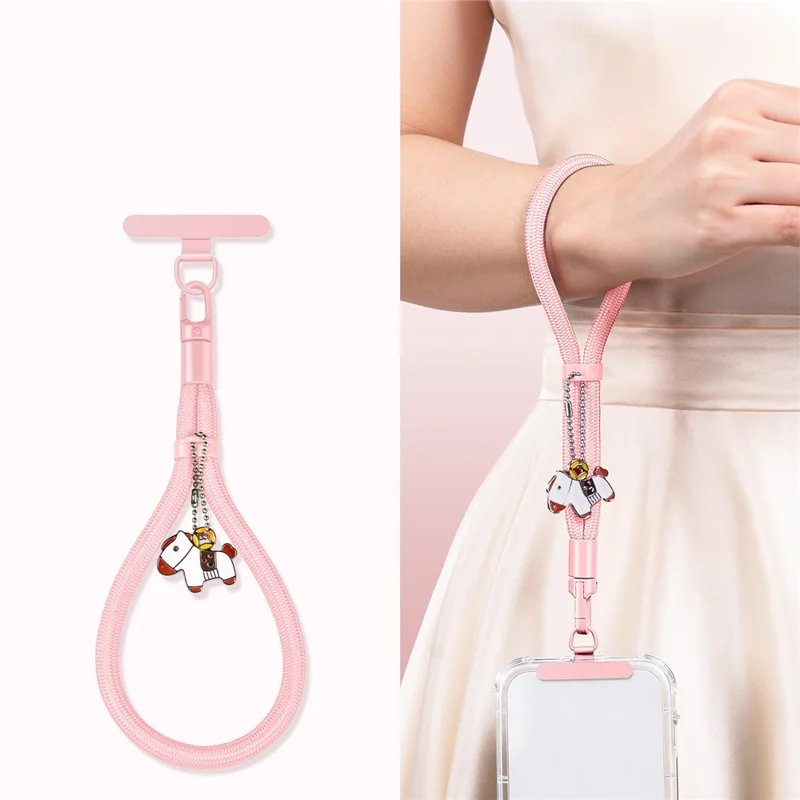 CT-90 30cm Self-Locking Phone Lanyard Wrist Strap Polyester Anti-Loss Rope, Diameter: 7mm - Light Pink