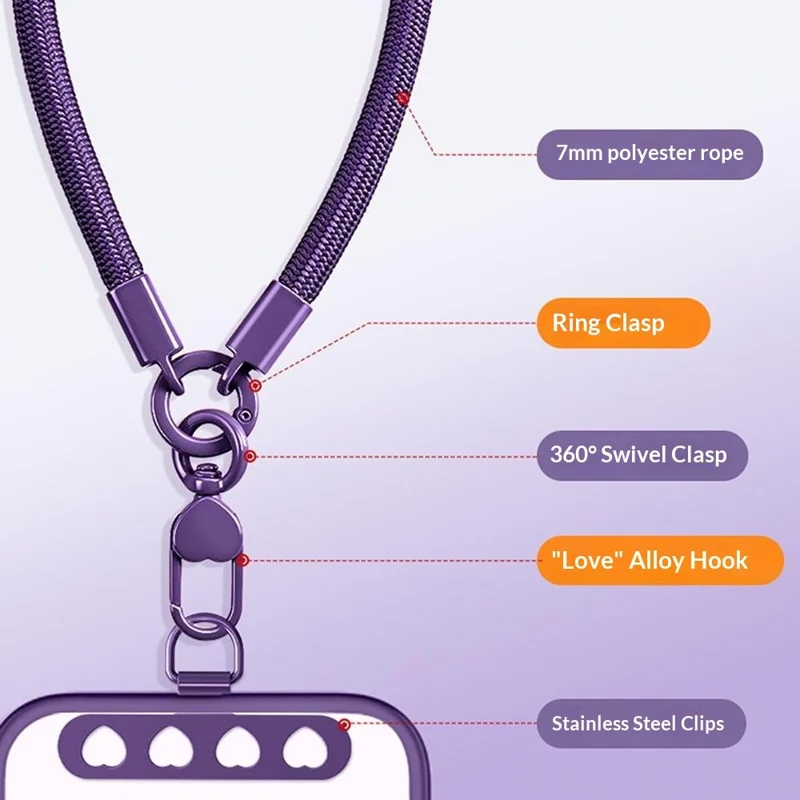 CT-91 30cm Phone Lanyard 360° Swivel Hand Strap Polyester Rope, Thickness: 7mm - Dark Purple
