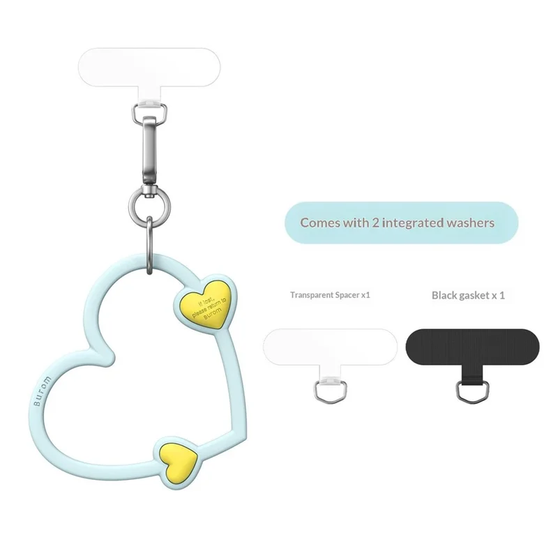 3D Heart-Shaped Cell Phone Lanyard Skin-Friendly Silicone Strap Alloy Buckle Anti-Slip Locking Clip - Sky Blue
