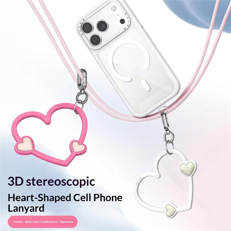 3D Heart-Shaped Cell Phone Lanyard Skin-Friendly Silicone Strap Alloy Buckle Anti-Slip Locking Clip - Sky Blue