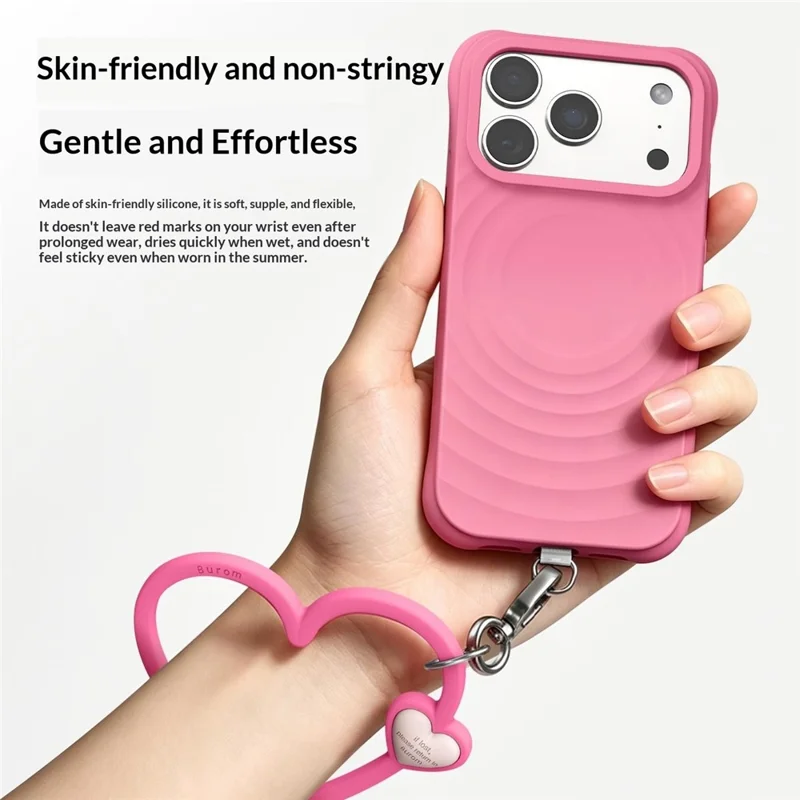 3D Heart-Shaped Cell Phone Lanyard Skin-Friendly Silicone Strap Alloy Buckle Anti-Slip Locking Clip - Sky Blue