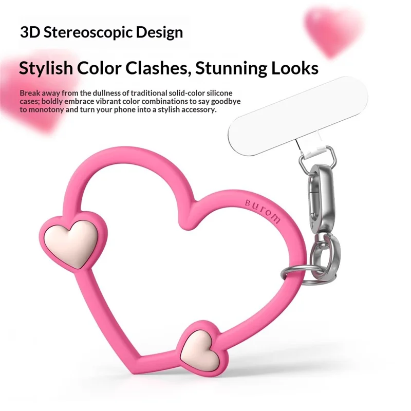 3D Heart-Shaped Cell Phone Lanyard Skin-Friendly Silicone Strap Alloy Buckle Anti-Slip Locking Clip - Sky Blue