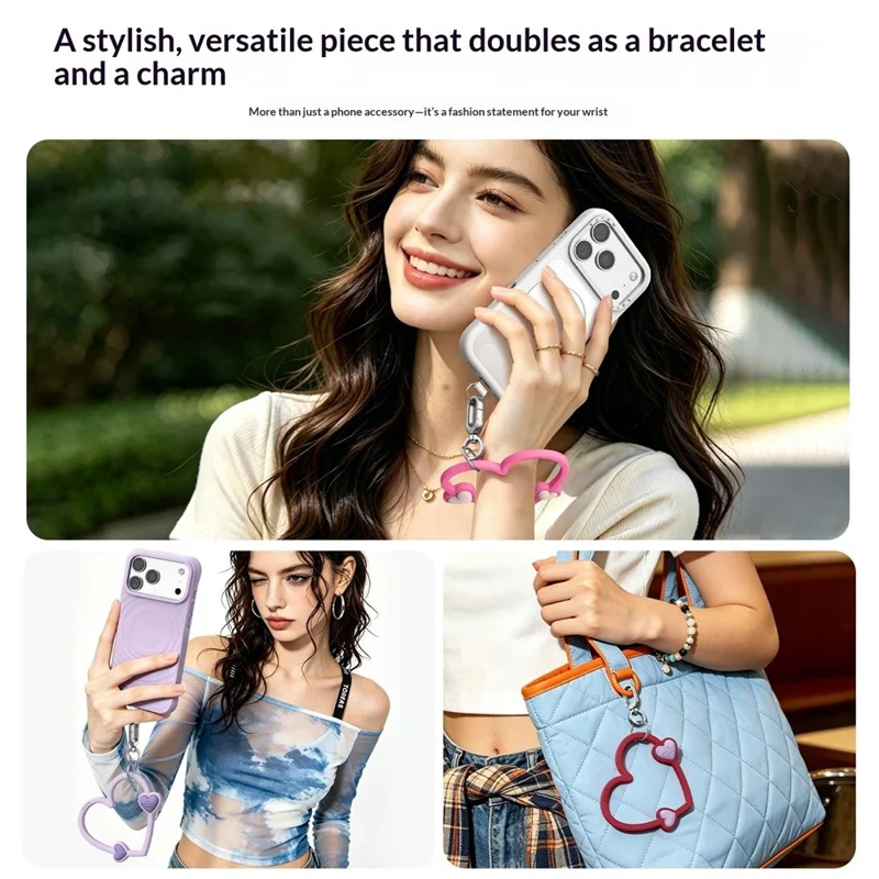 3D Heart-Shaped Cell Phone Lanyard Skin-Friendly Silicone Strap Alloy Buckle Anti-Slip Locking Clip - Sky Blue
