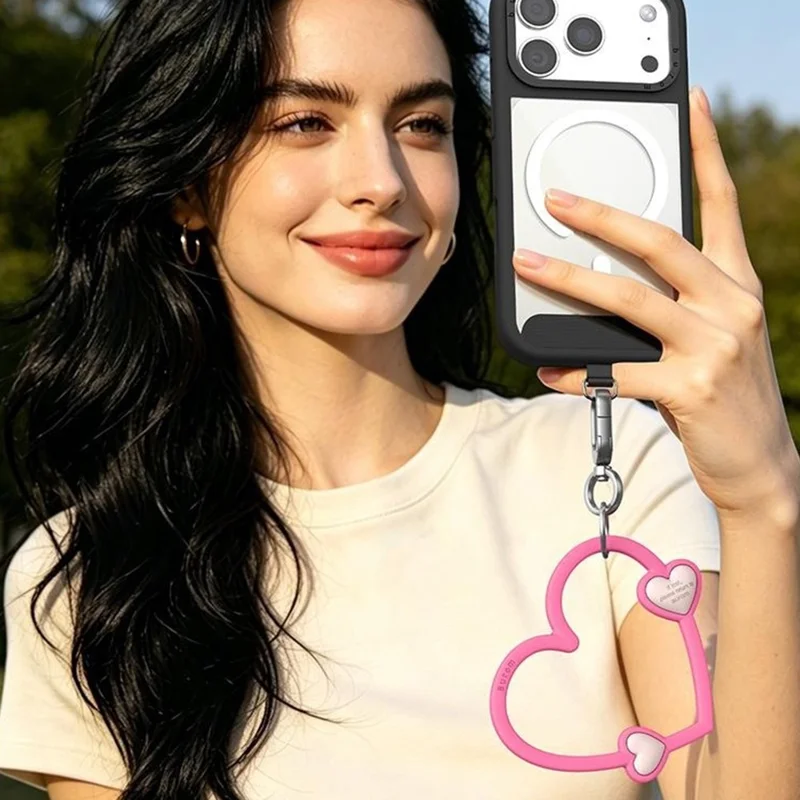 3D Heart-Shaped Cell Phone Lanyard Skin-Friendly Silicone Strap Alloy Buckle Anti-Slip Locking Clip - Sky Blue