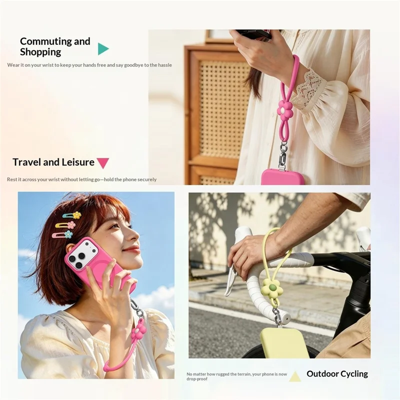 20.4cm Adjustable Flower-Patterned Wrist Strap Liquid Silicone Phone Lanyard with Tether Tab - Mambo Green