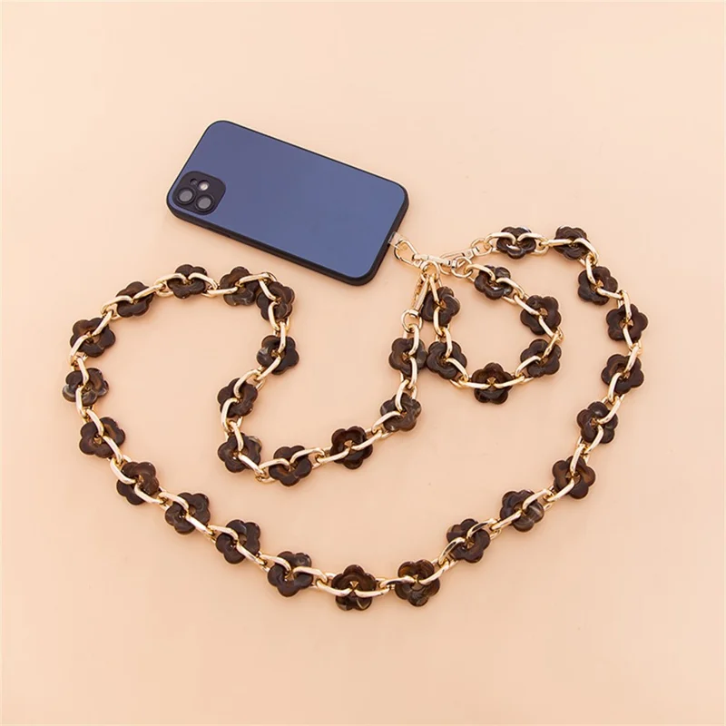 120cm Acrylic Flower Chain Bag Strap Cellphone Charm Lanyard Handbag Shoulder Chain - Black