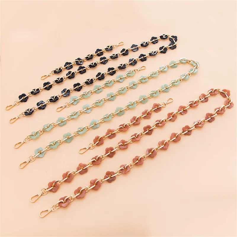 120cm Acrylic Flower Chain Bag Strap Cellphone Charm Lanyard Handbag Shoulder Chain - Black