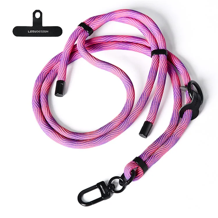 Cordão de ombro para celular de 160 cm com alça ajustável de poliéster e patch - Fio / Rosa e Roxo