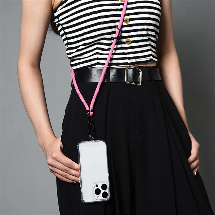 Cordão de ombro para celular de 160 cm com alça ajustável de poliéster e patch - Fio / Rosa e Roxo