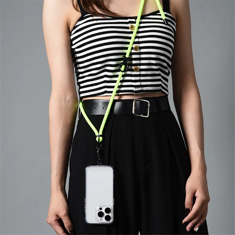 160cm Cell Phone Lanyard Crossbody Phone Neck Shoulder Strap Adjustable Polyester Rope with Patch - Solid Blackish Green