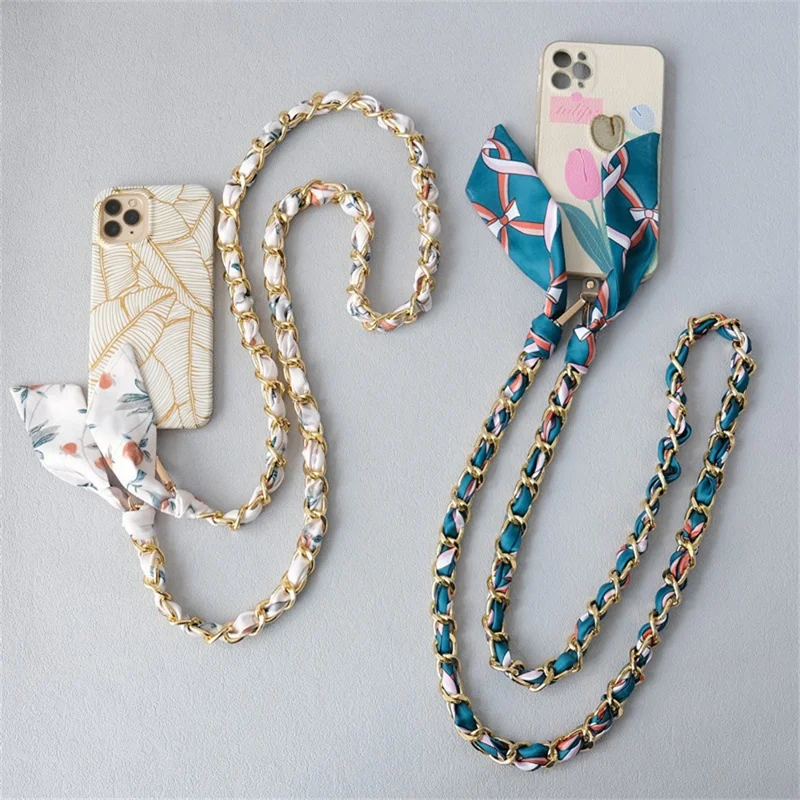 120cm Woven Scarf Chain Shoulder Strap with Lobster Clasps Phone Lanyard Decorative Bag - Style A
