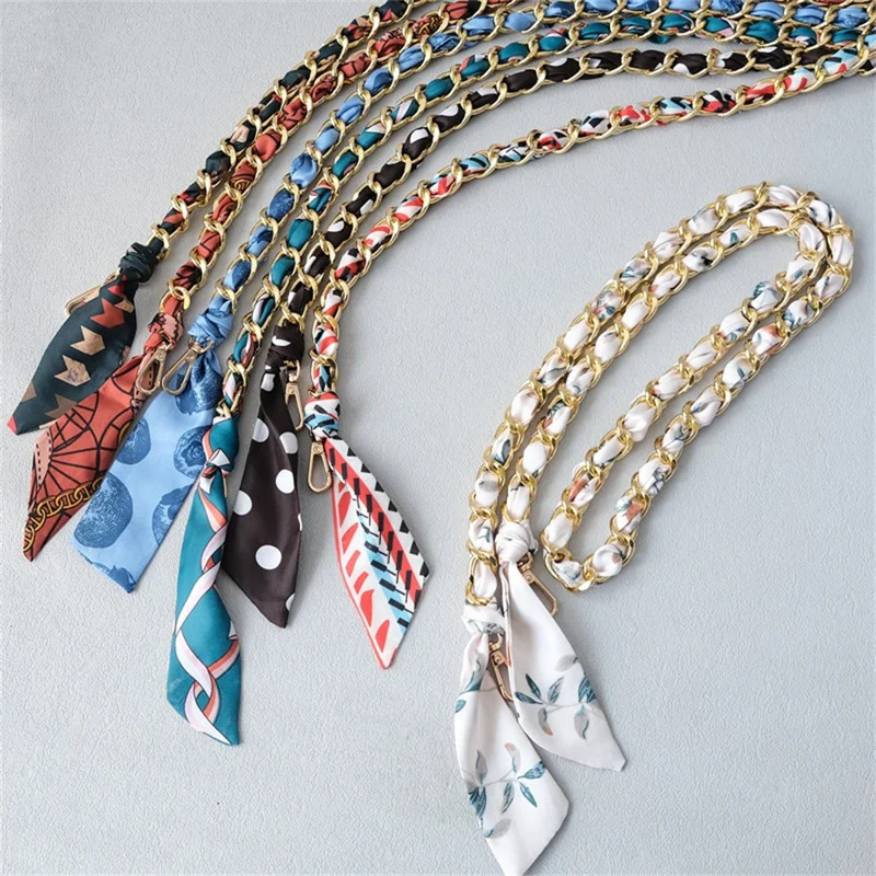 120cm Woven Scarf Chain Shoulder Strap with Lobster Clasps Phone Lanyard Decorative Bag - Style A