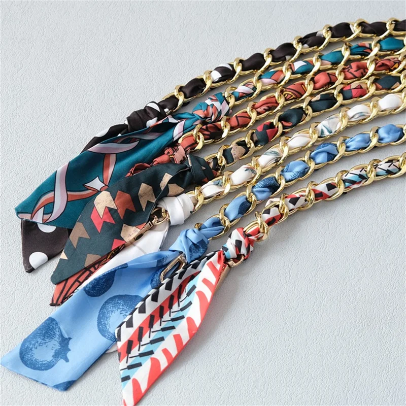 120cm Woven Scarf Chain Shoulder Strap with Lobster Clasps Phone Lanyard Decorative Bag - Style A