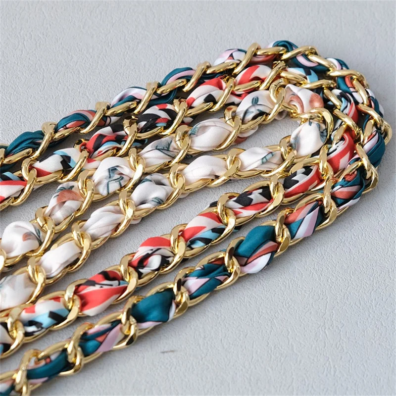 120cm Woven Scarf Chain Shoulder Strap with Lobster Clasps Phone Lanyard Decorative Bag - Style A