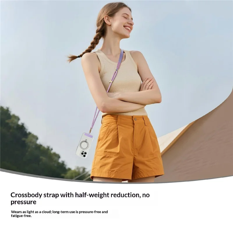 130cm Crossbody Phone Lanyard Wide Flat Gold Hardware Adjustable Neck Strap with Tether Tab - Light Camel