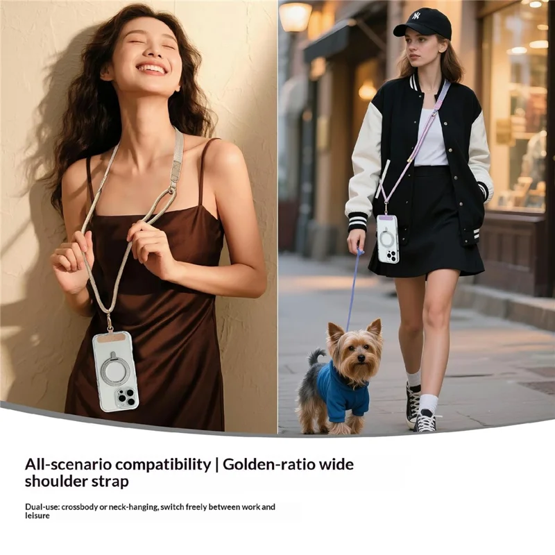 130cm Crossbody Phone Lanyard Wide Flat Gold Hardware Adjustable Neck Strap with Tether Tab - Light Camel