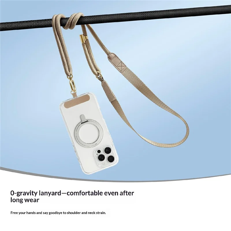 130cm Phone Lanyard Wide Flat Design Painted Metal Hardware Neck Strap with Tether Tab for Mobile Phone - Black