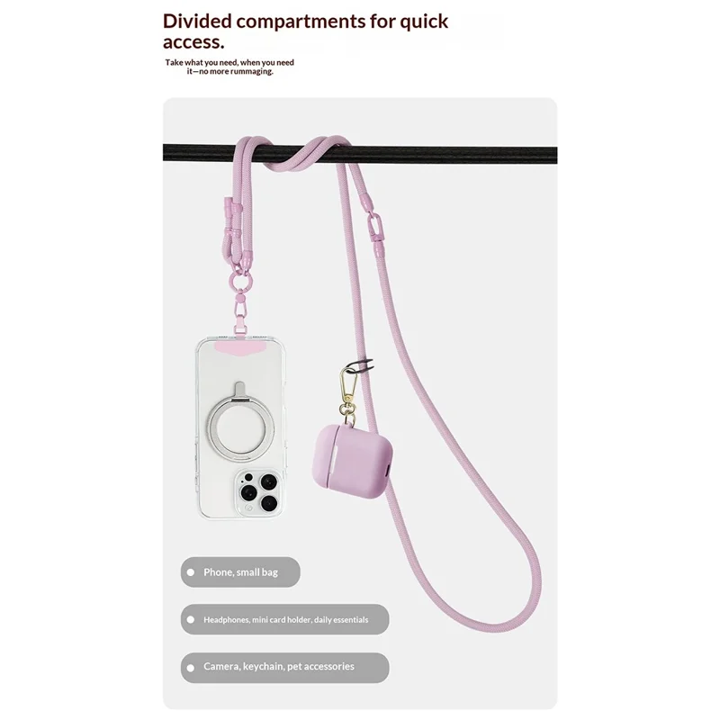 150cm Crossbody Phone Strap 3 in 1 Adjustable Lanyard Paint Coating Polyester Neck Strap with Tether Tab - Beige