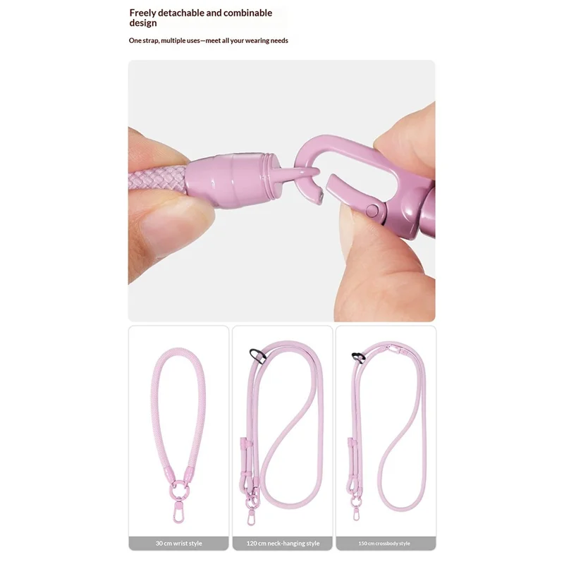 150cm Crossbody Phone Strap 3 in 1 Adjustable Lanyard Paint Coating Polyester Neck Strap with Tether Tab - Beige