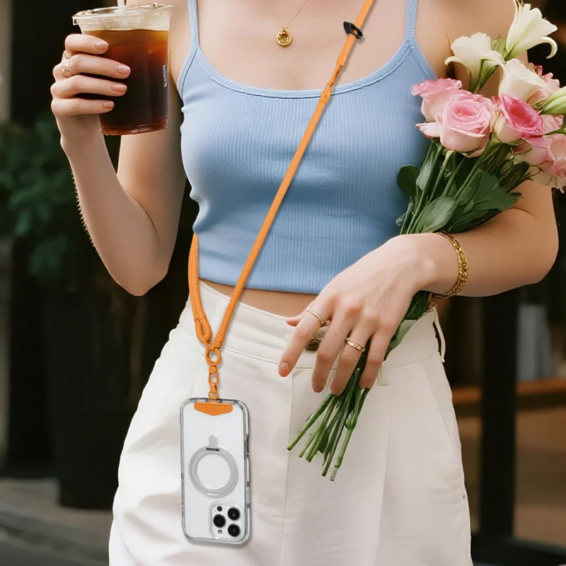150cm Crossbody Phone Strap 3 in 1 Adjustable Lanyard Paint Coating Polyester Neck Strap with Tether Tab - Beige