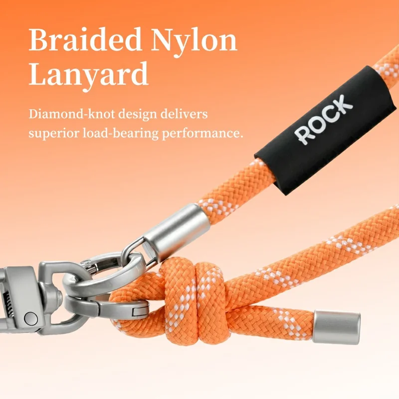 ROCK 20cm Phone Lanyard Mini Capsule Stand Nylon Braid Wrist Strap with Tether Tab - Orange