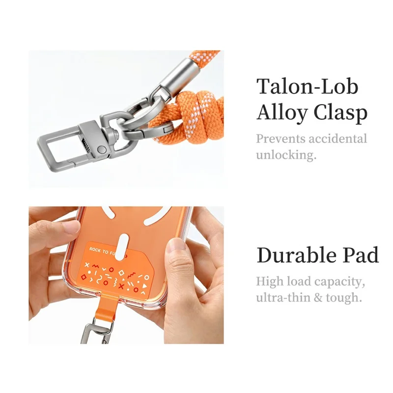 ROCK 20cm Phone Lanyard Mini Capsule Stand Nylon Braid Wrist Strap with Tether Tab - Orange