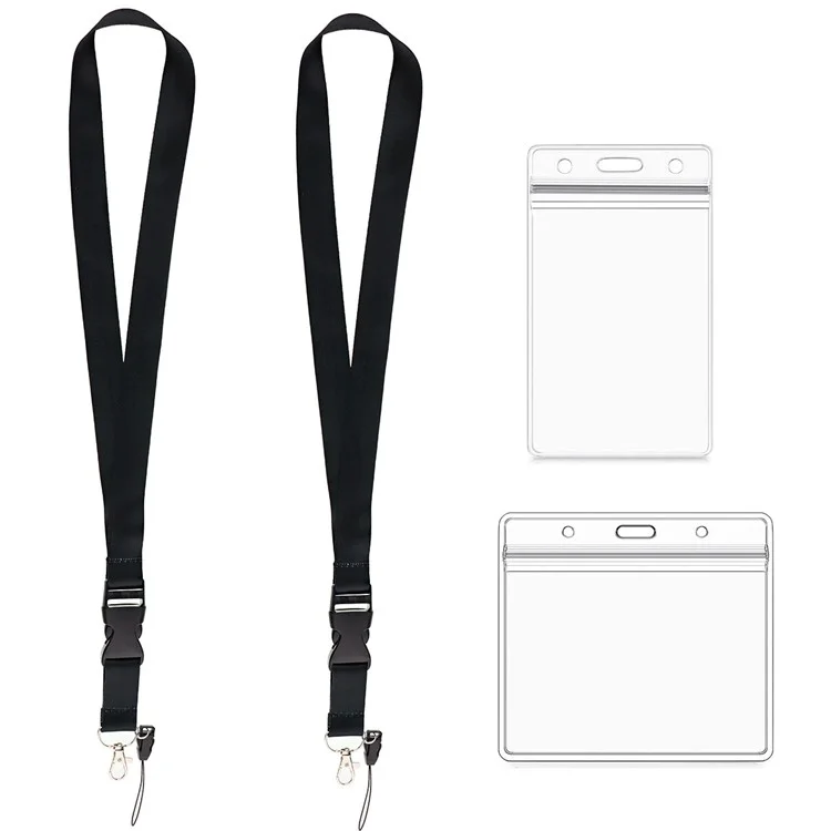 2Pcs Mobile Phone Polyester Lanyard Cellphone Name Tag Badge Neck Strap with 2 Transparent Card Holder