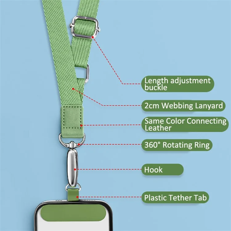 Correa Antipelusas para Teléfono con Hebilla de Metal, Pestaña de Tether de PC Correa de Poliéster Ajustable para Teléfono Celular - Verde Matcha